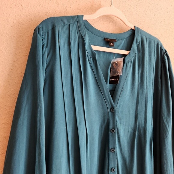 Torrid Mini Rayon Slub 3/4 Sleeve Trapeze Pleat Dress Size 5X - Picture 11 of 11